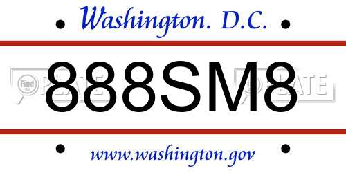 888SM8 District Of Columbia License Plate