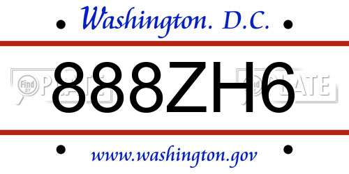 888ZH6 District Of Columbia License Plate