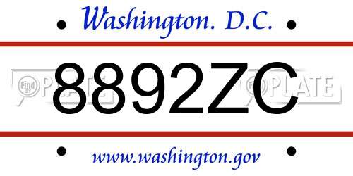 8892ZC District Of Columbia License Plate