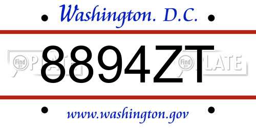 8894ZT District Of Columbia License Plate