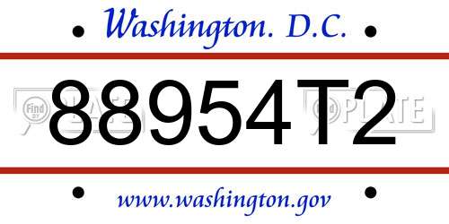 88954T2 District Of Columbia License Plate