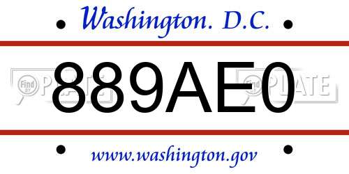 889AE0 District Of Columbia License Plate