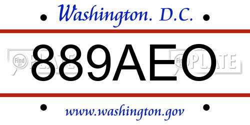 889AEO District Of Columbia License Plate