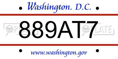 889AT7 District Of Columbia License Plate