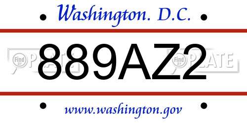 889AZ2 District Of Columbia License Plate
