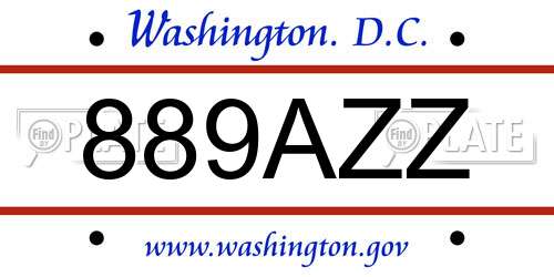 889AZZ District Of Columbia License Plate