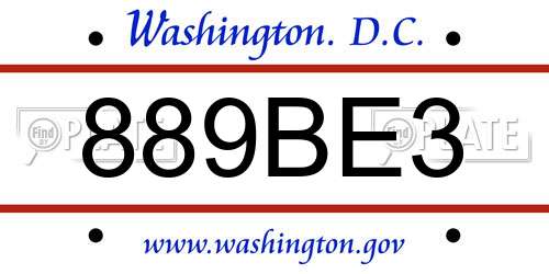 889BE3 District Of Columbia License Plate