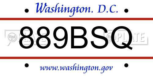 889BSQ District Of Columbia License Plate