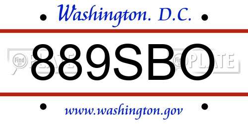 889SBO District Of Columbia License Plate