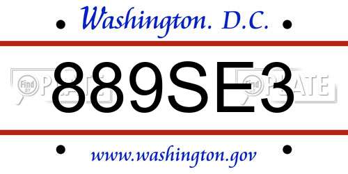 889SE3 District Of Columbia License Plate