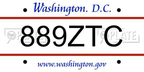 889ZTC District Of Columbia License Plate