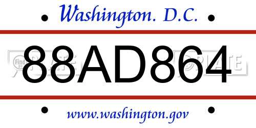 88AD864 District Of Columbia License Plate