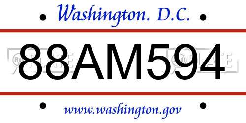 88AM594 District Of Columbia License Plate