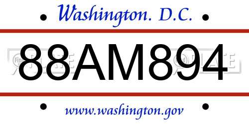 88AM894 District Of Columbia License Plate