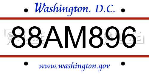 88AM896 District Of Columbia License Plate