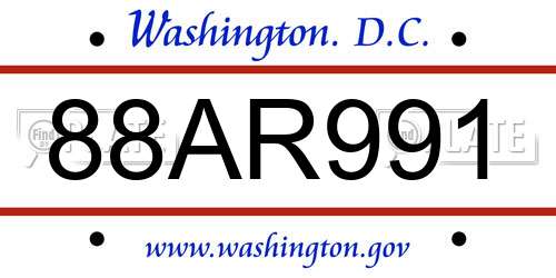 88AR991 District Of Columbia License Plate