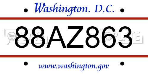 88AZ863 District Of Columbia License Plate