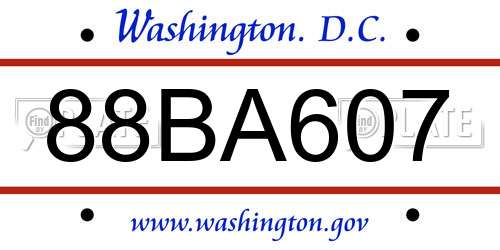 88BA607 District Of Columbia License Plate