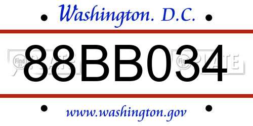 88BB034 District Of Columbia License Plate