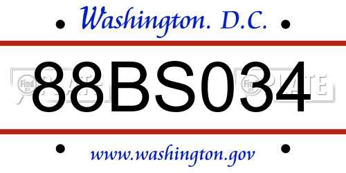88BS034 District Of Columbia License Plate