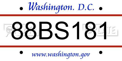 88BS181 District Of Columbia License Plate