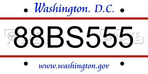 88BS555 District Of Columbia License Plate