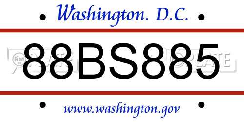 88BS885 District Of Columbia License Plate