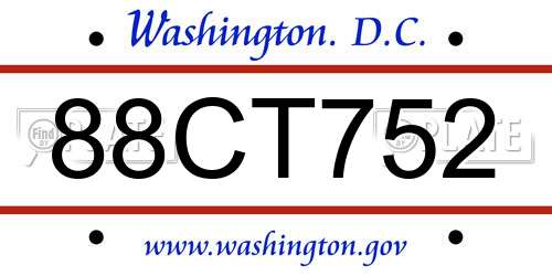 88CT752 District Of Columbia License Plate