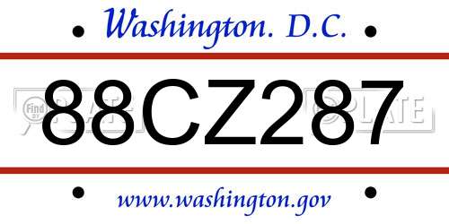 88CZ287 District Of Columbia License Plate