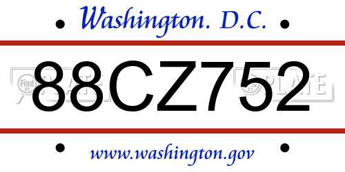 88CZ752 District Of Columbia License Plate