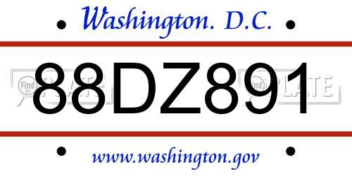 88DZ891 District Of Columbia License Plate