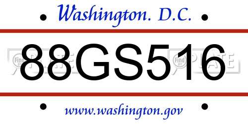 88GS516 District Of Columbia License Plate