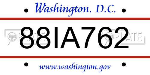 88IA762 District Of Columbia License Plate