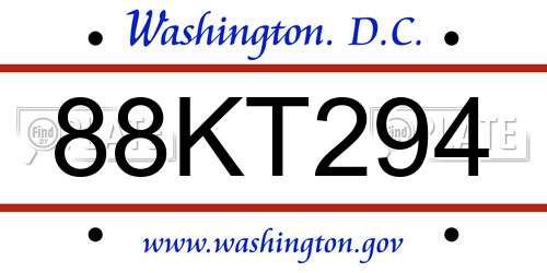 88KT294 District Of Columbia License Plate