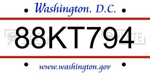 88KT794 District Of Columbia License Plate