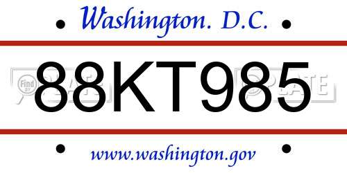 88KT985 District Of Columbia License Plate