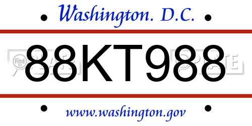 88KT988 District Of Columbia License Plate