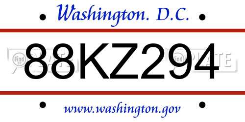 88KZ294 District Of Columbia License Plate