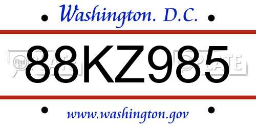 88KZ985 District Of Columbia License Plate