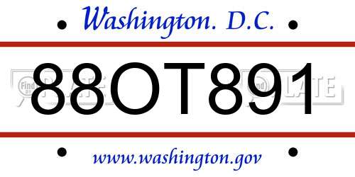 88OT891 District Of Columbia License Plate