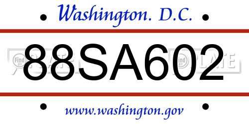 88SA602 District Of Columbia License Plate