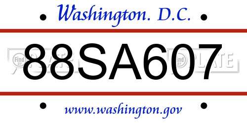 88SA607 District Of Columbia License Plate