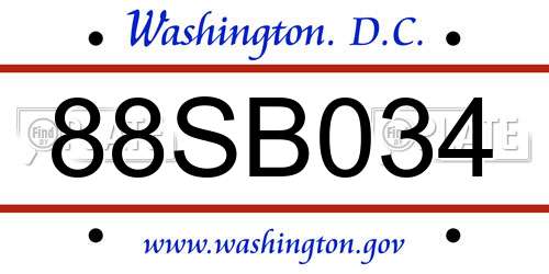 88SB034 District Of Columbia License Plate