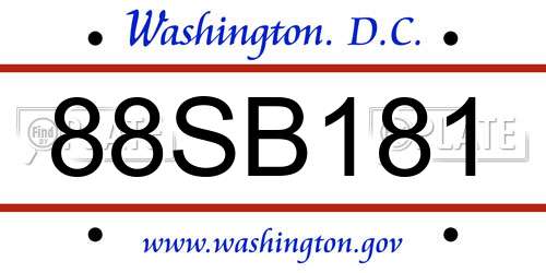 88SB181 District Of Columbia License Plate
