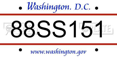 88SS151 District Of Columbia License Plate