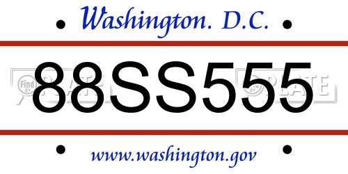 88SS555 District Of Columbia License Plate