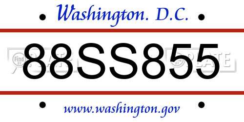 88SS855 District Of Columbia License Plate