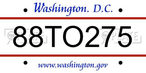 88TO275 District Of Columbia License Plate