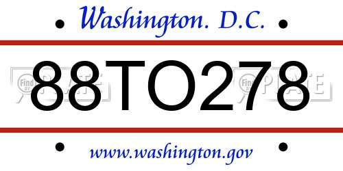 88TO278 District Of Columbia License Plate