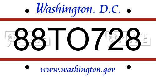 88TO728 District Of Columbia License Plate